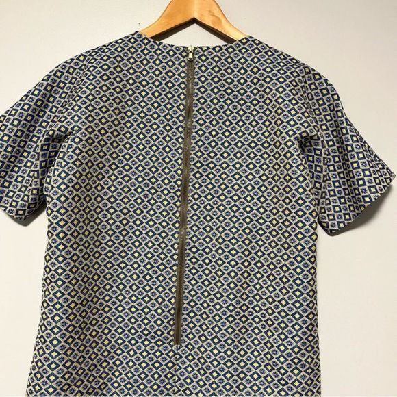 Club Monaco Textured diamond print blue yellow shift dress Short sleeves size 6 - Picture 3 of 12